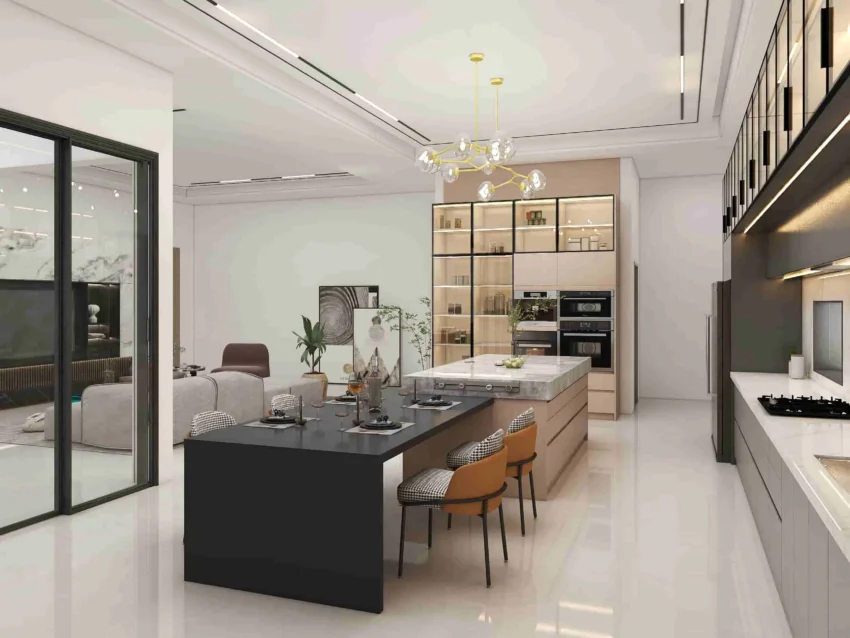 Black modern showcase one wall kitchen cabinets