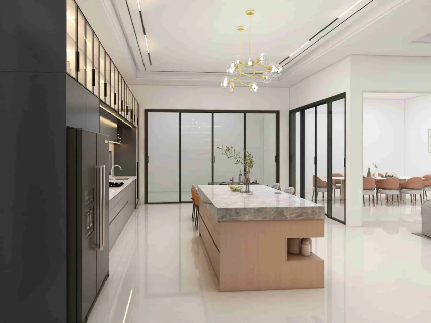 Black modern showcase one wall kitchen cabinets