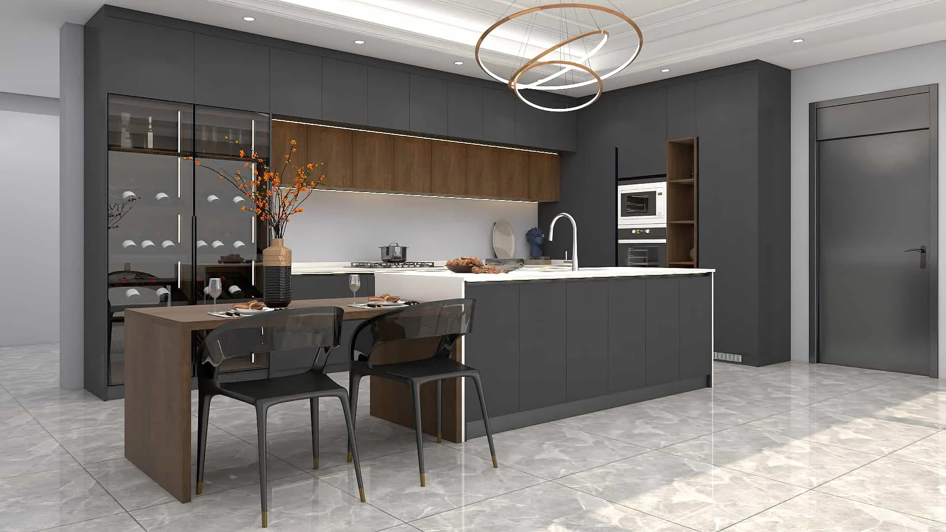 Timeless Sophistication Meets Modern Innovation: A Kitchen Where Design and Durability Coalesce 5 Modern black melamine L-shape kitchen cabinets