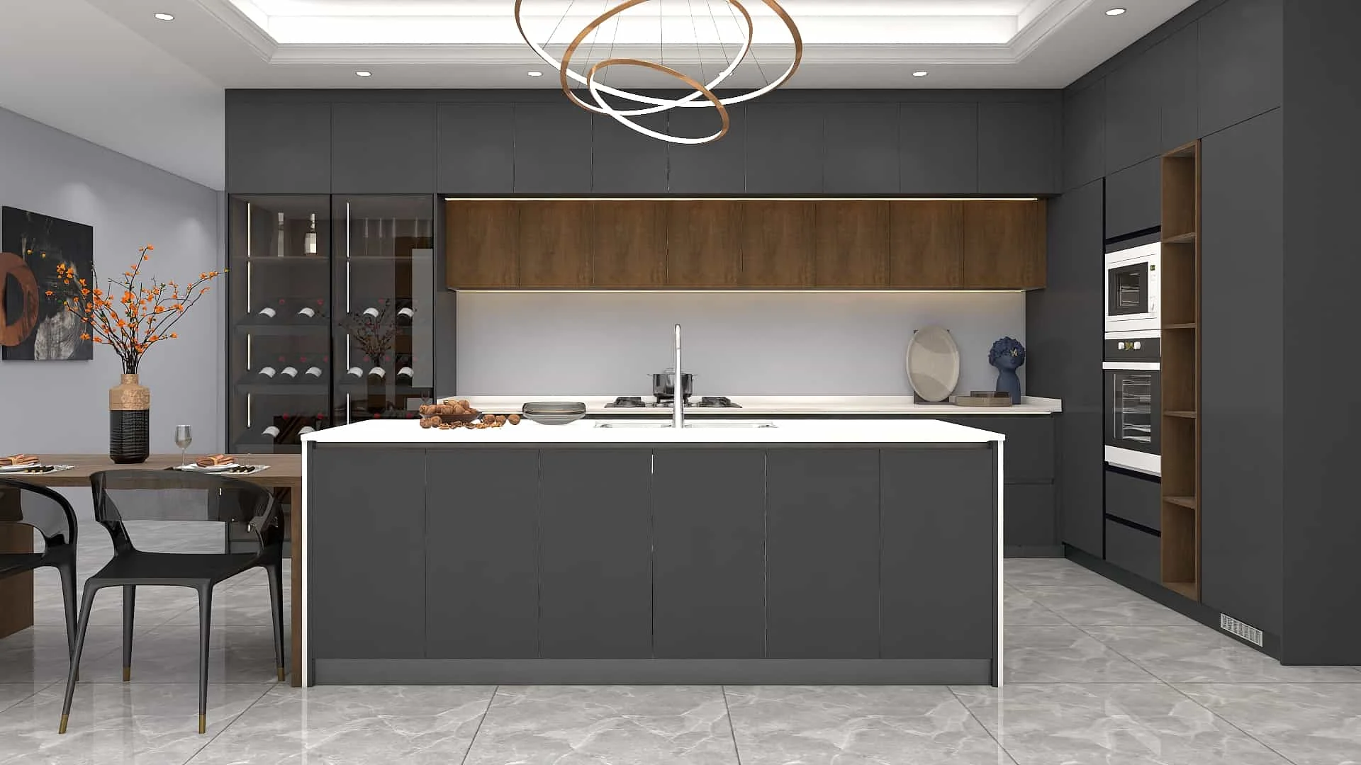 Timeless Sophistication Meets Modern Innovation: A Kitchen Where Design and Durability Coalesce 4 Modern black melamine L-shape kitchen cabinets