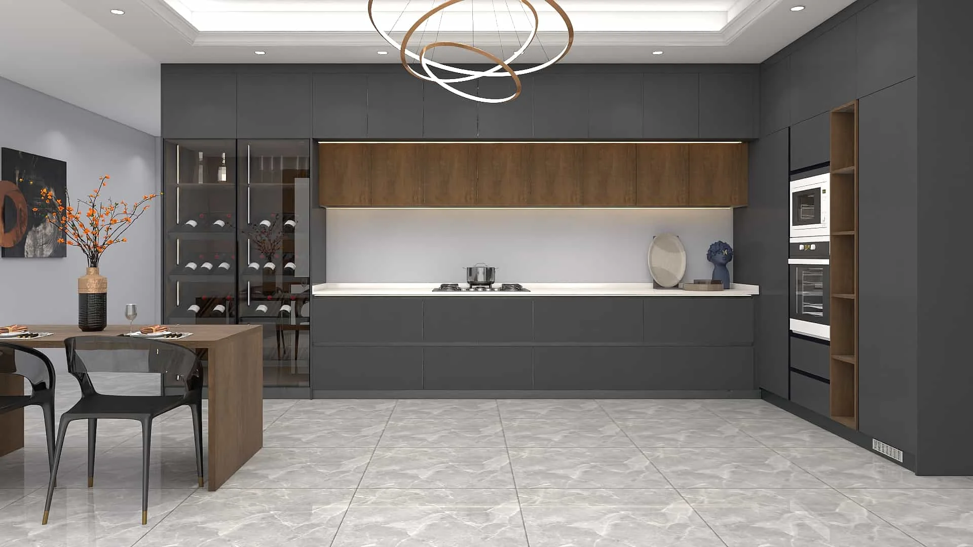 Timeless Sophistication Meets Modern Innovation: A Kitchen Where Design and Durability Coalesce 3 Modern black melamine L-shape kitchen cabinets