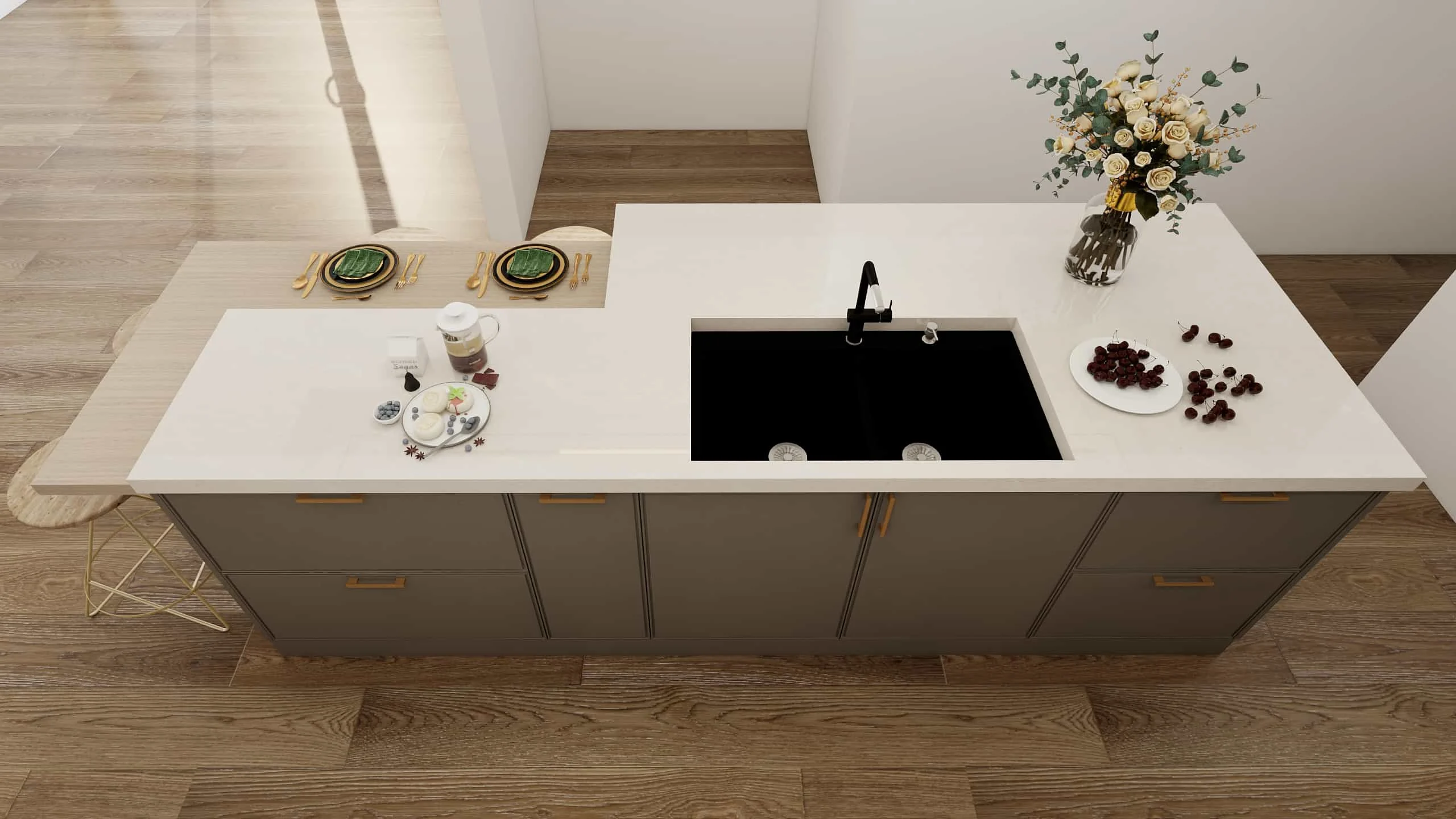 Timeless Elegance Redefined: A Modern Kitchen Inspired by Medieval Artistry 3 Modern functional open shelving in kitchen cabinets