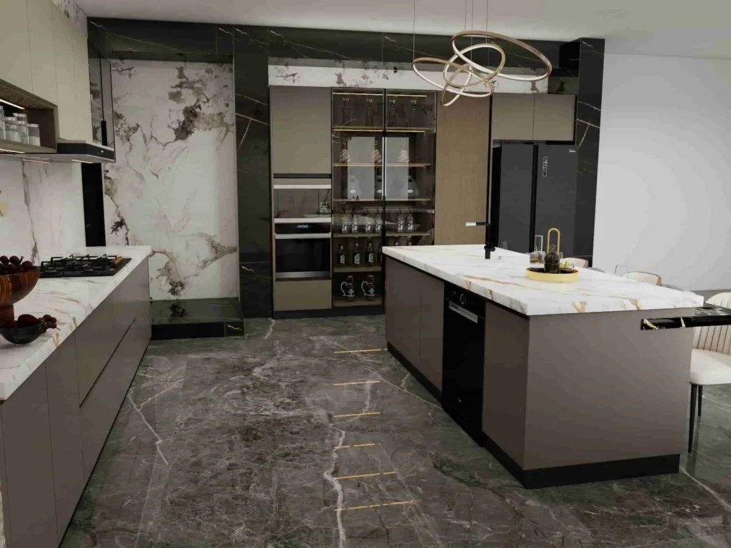 Modern two-tone island marble kitchen cabinet