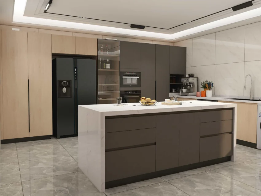 Modern Two-tone U-shape melamine kitchen cabinets