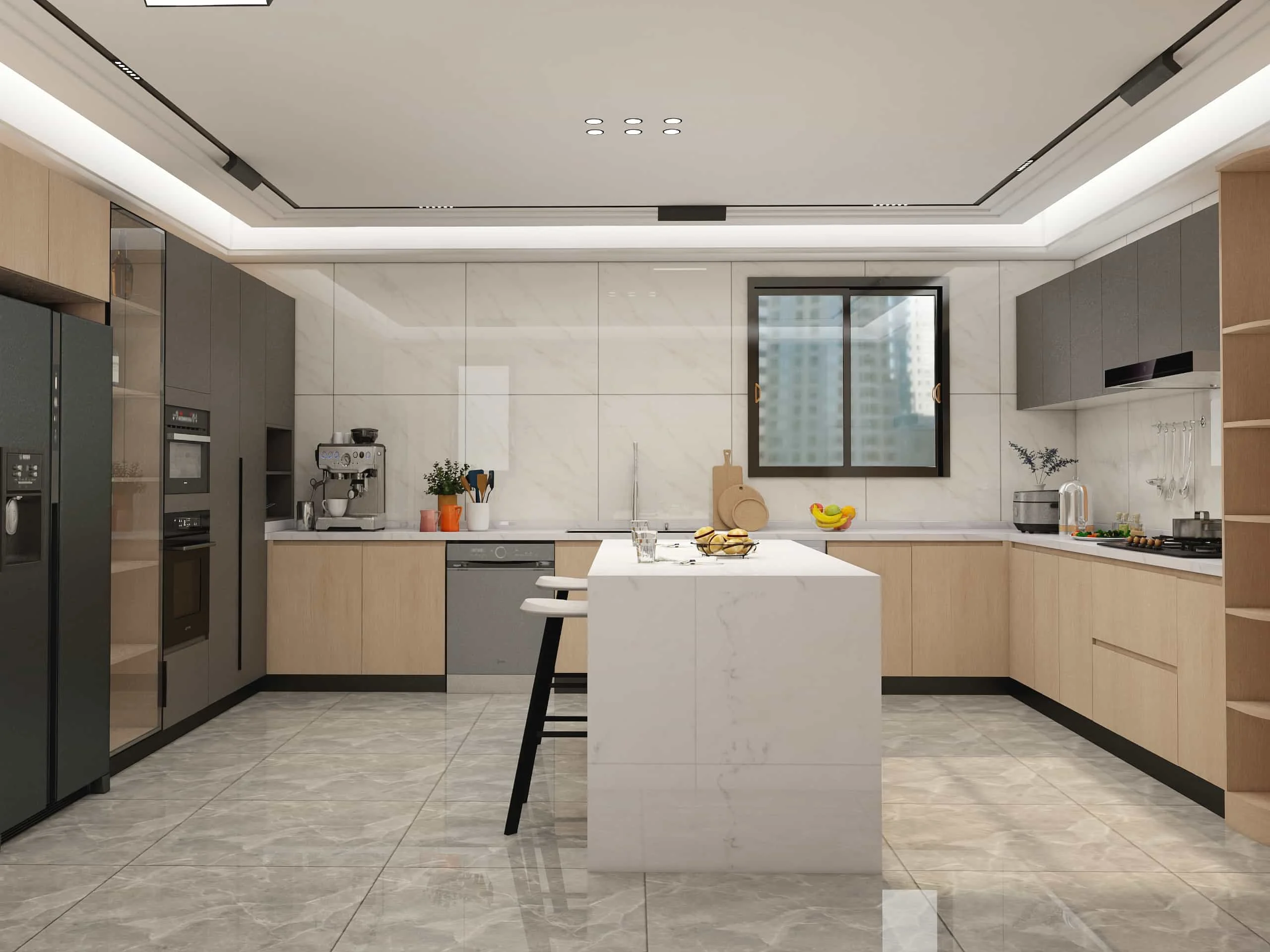 Effortless Elegance: A U-Shaped Kitchen Where Functionality Meets Modern Design 3 Modern Two-tone U-shape melamine kitchen cabinets