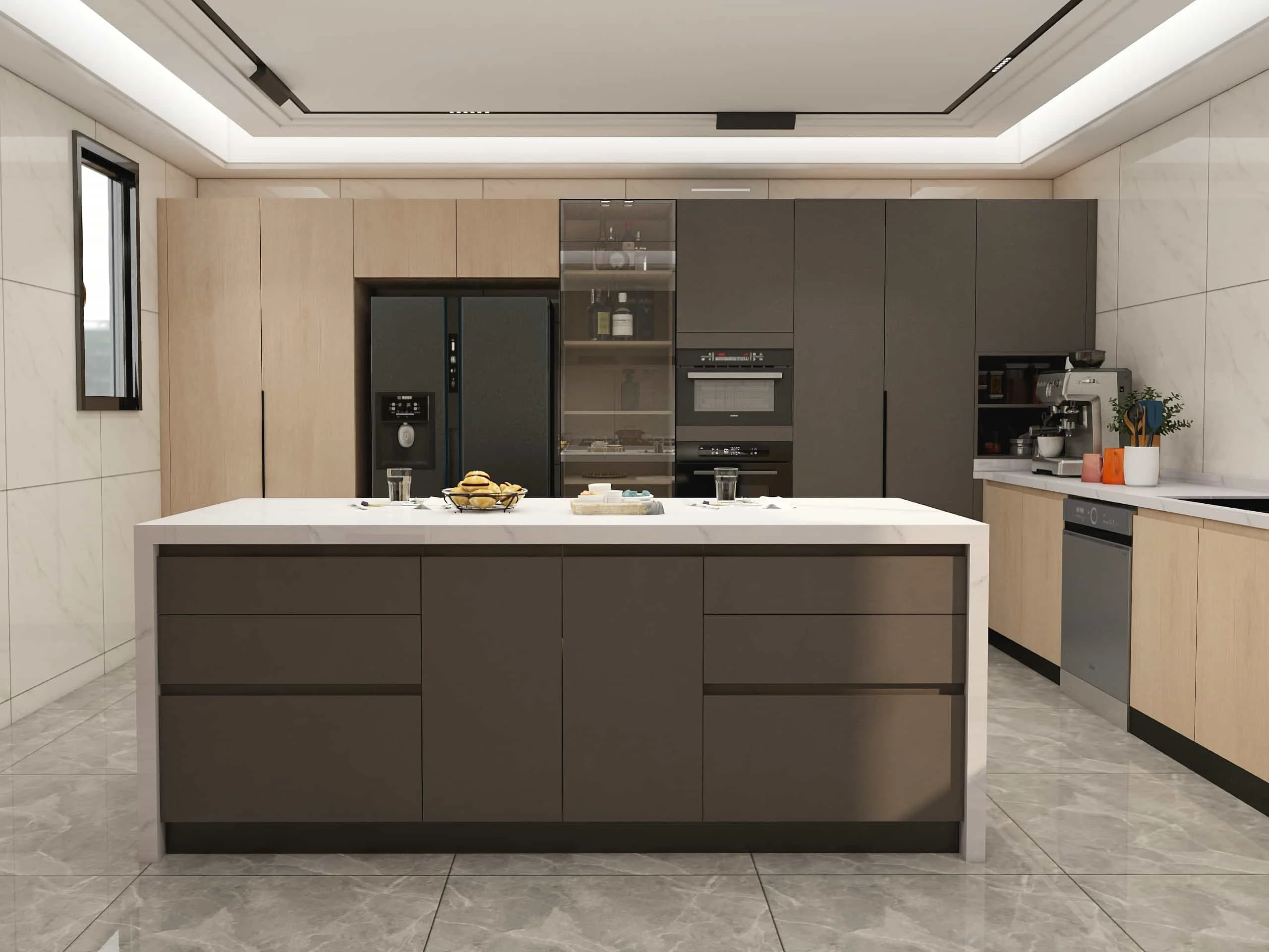Effortless Elegance: A U-Shaped Kitchen Where Functionality Meets Modern Design 4 Modern Two-tone U-shape melamine kitchen cabinets
