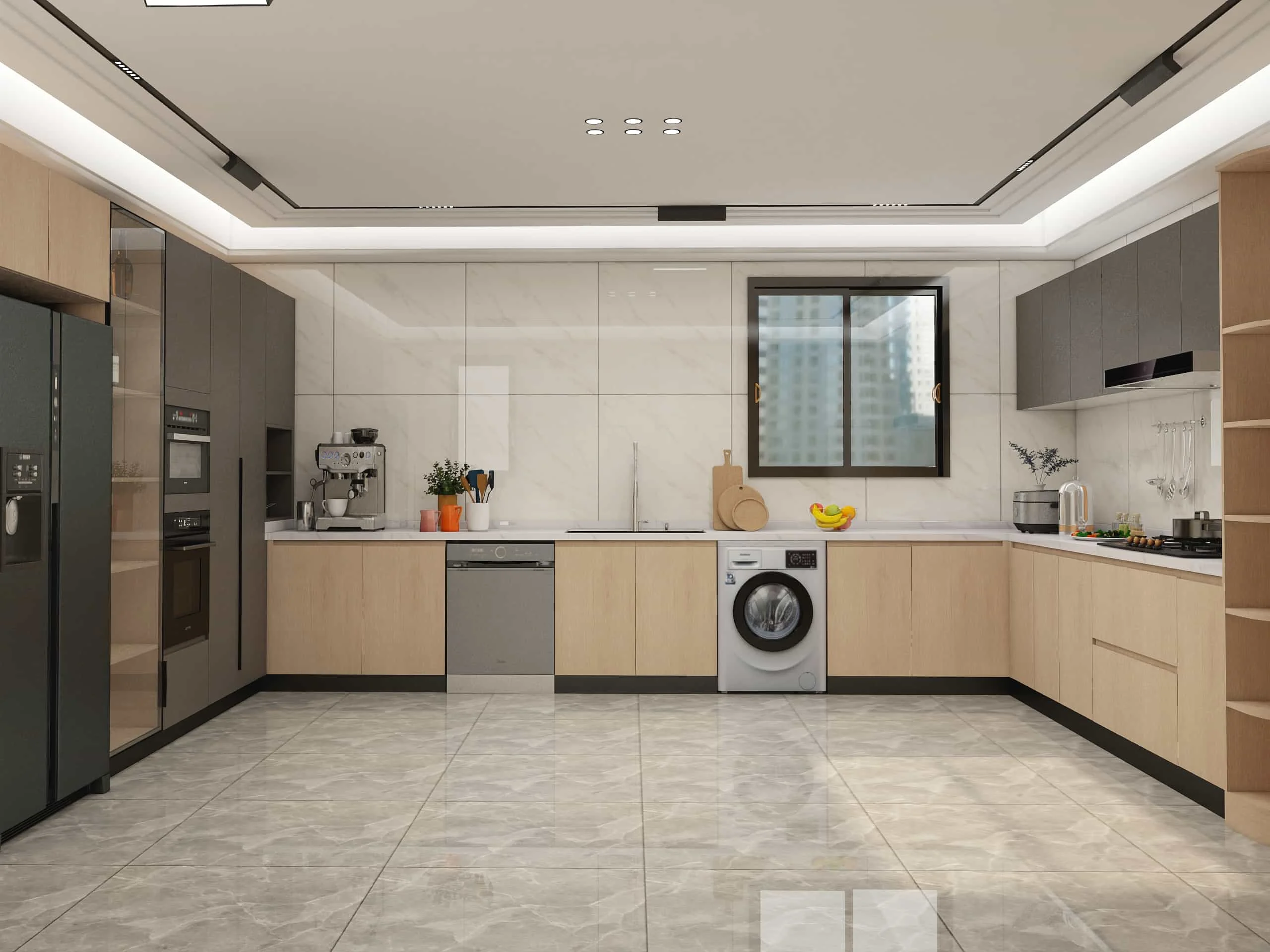 Effortless Elegance: A U-Shaped Kitchen Where Functionality Meets Modern Design 6 Modern Two-tone U-shape melamine kitchen cabinets