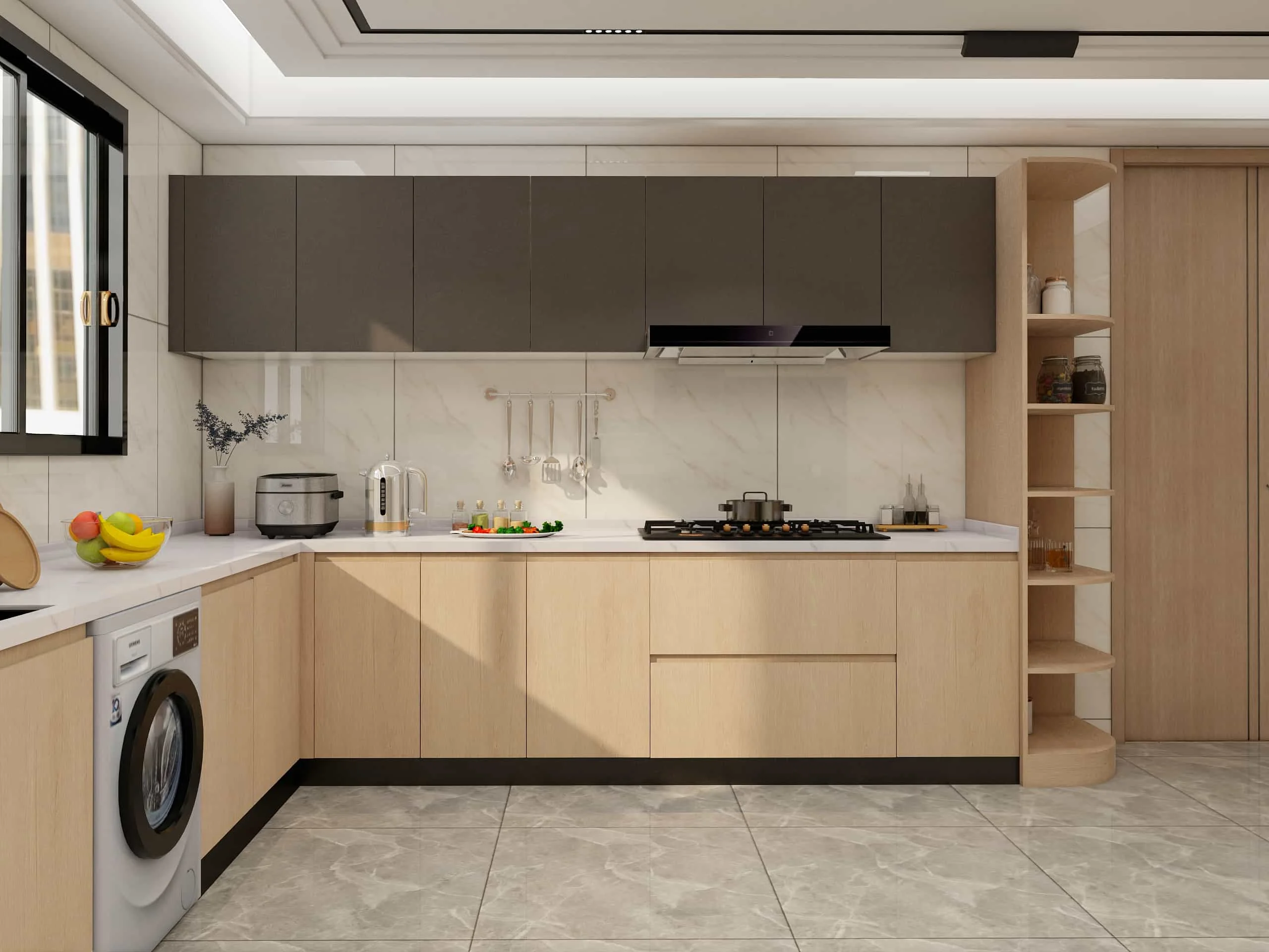 Effortless Elegance: A U-Shaped Kitchen Where Functionality Meets Modern Design 7 Modern Two-tone U-shape melamine kitchen cabinets