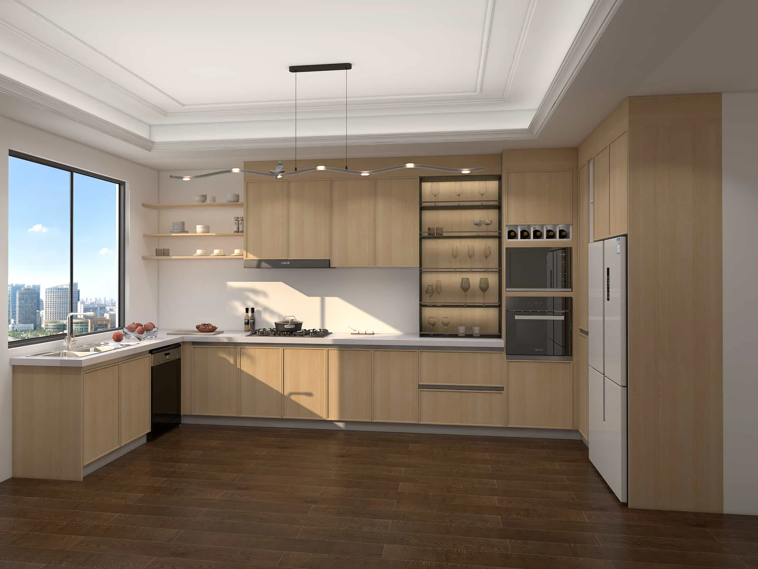 Nature Meets Modernity: U-Shaped Wood Veneer Cabinets for a Sustainable Kitchen 4 Modern Wood Veneer U shaped Kitchen Cabinets