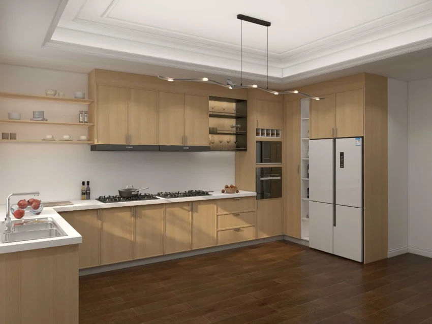 Modern Wood Veneer U shaped Kitchen Cabinets