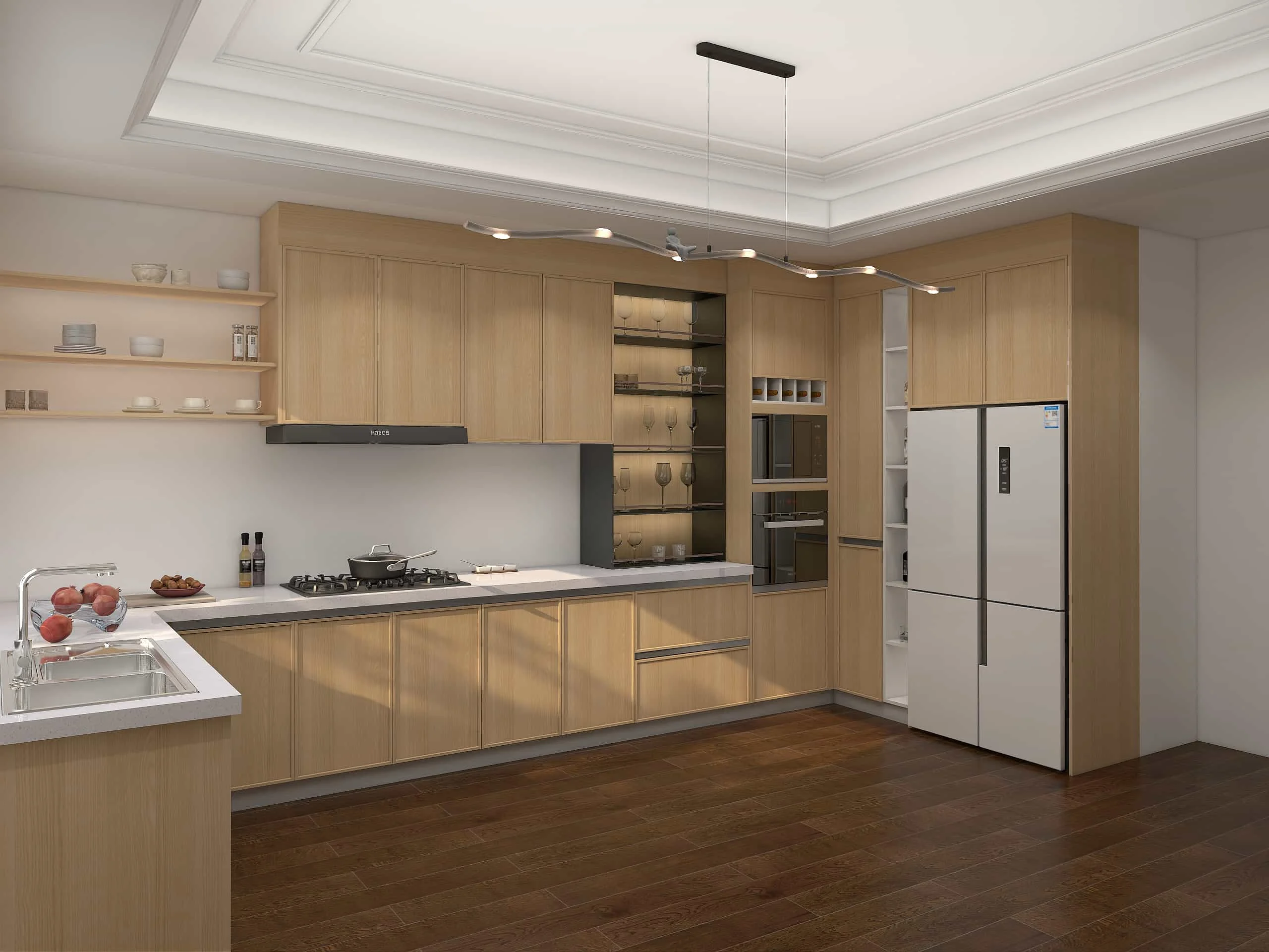 Nature Meets Modernity: U-Shaped Wood Veneer Cabinets for a Sustainable Kitchen 3 Modern Wood Veneer U shaped Kitchen Cabinets