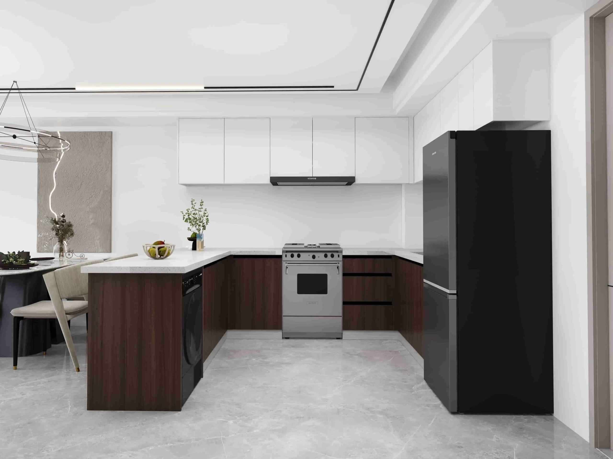 Traditional-Brown-and-White-U-Shaped-two-tone-Kitchen-Cabinets-3