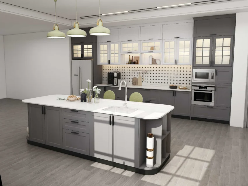 Traditional farmhouse Two-tone shaker L-shaped kitchen cabinets