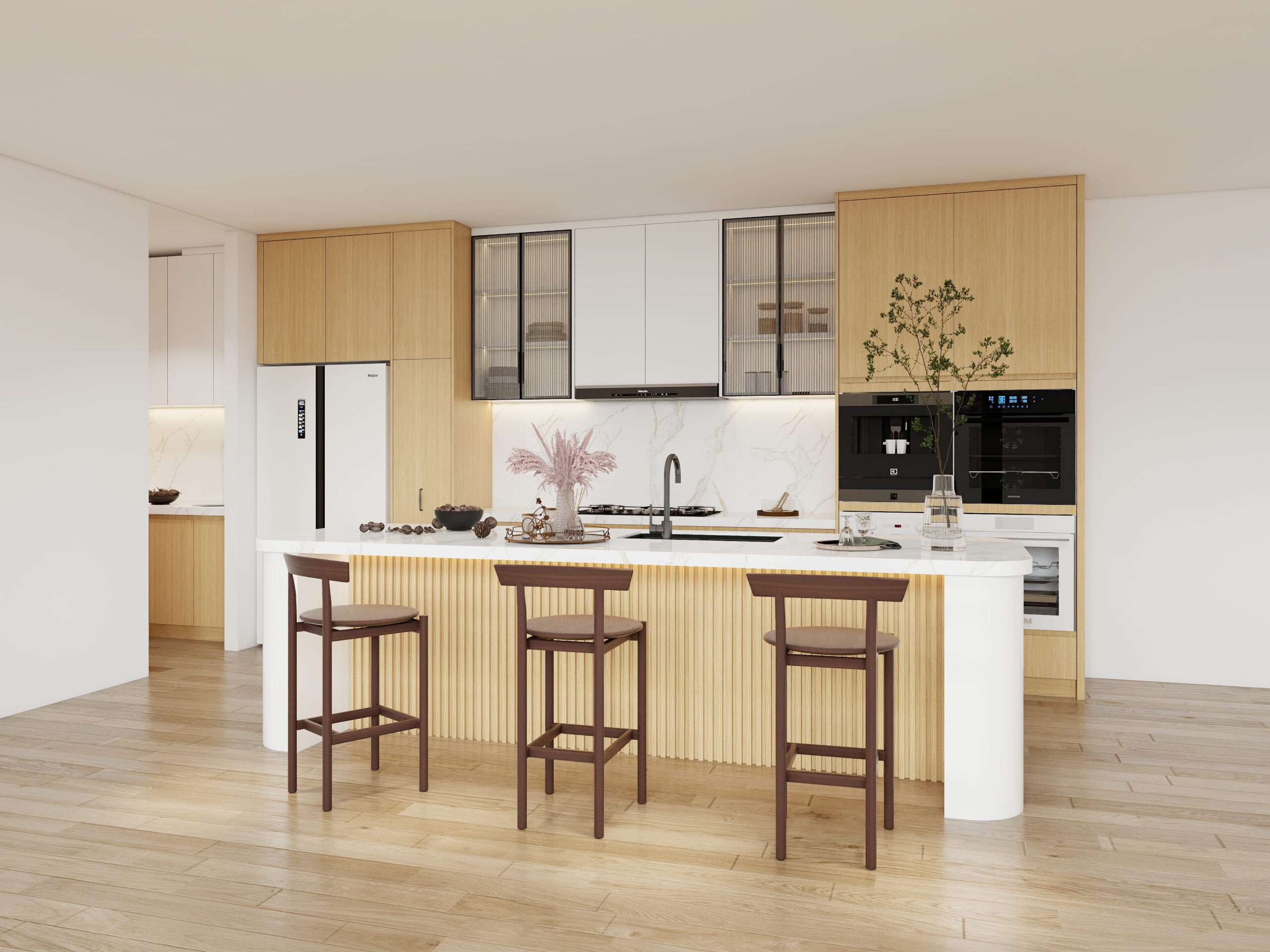 Kabinet Dapur Bentuk L Kontemporer dalam Warna Hitam dan Kayu - PA Home ...
