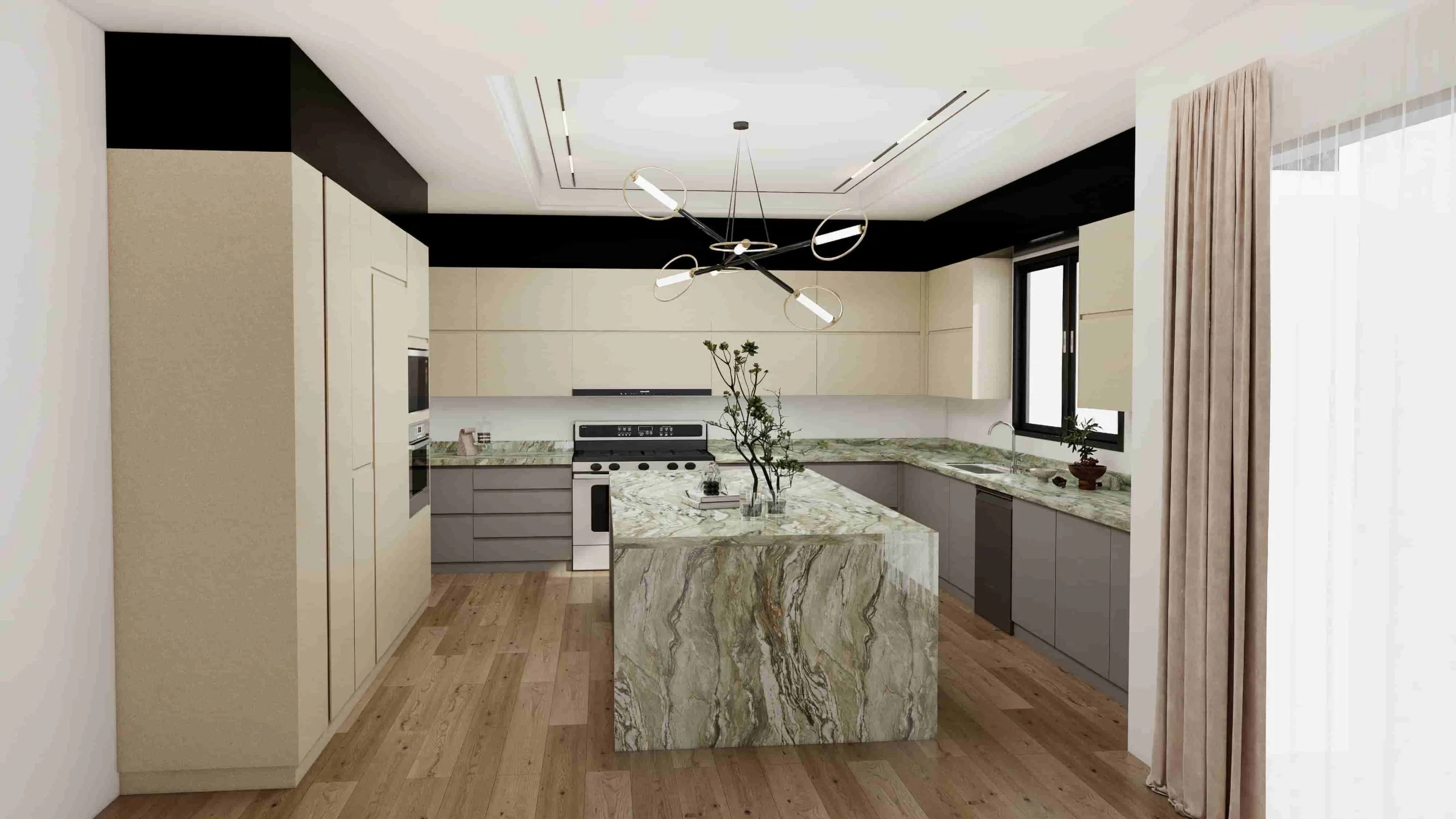 u-shaped-two-tone-kitchen-cabinets-with-marble-countertop-1