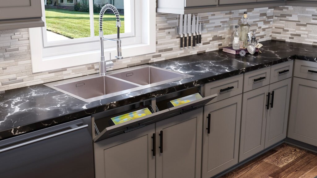 Grey Cabinets with Black Countertop