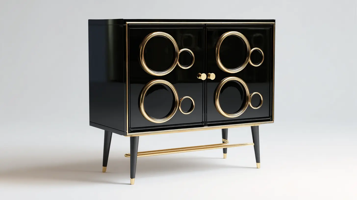 Modern Black Lacquer Bar Cabinet