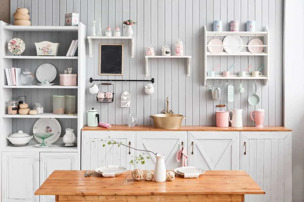 Beadboard Cabinets with Open Shelves