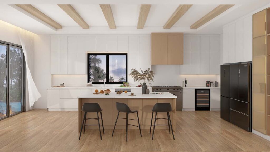 bright and airy kitchen with light color wood cabinets 1