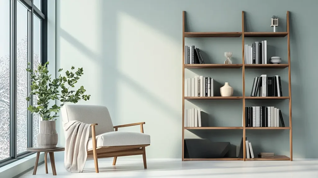 remmckp6646 A sleek leaning ladder bookshelf against a wall in 728140a4 b0c6 4ed3 b5b2 68acd790f55a