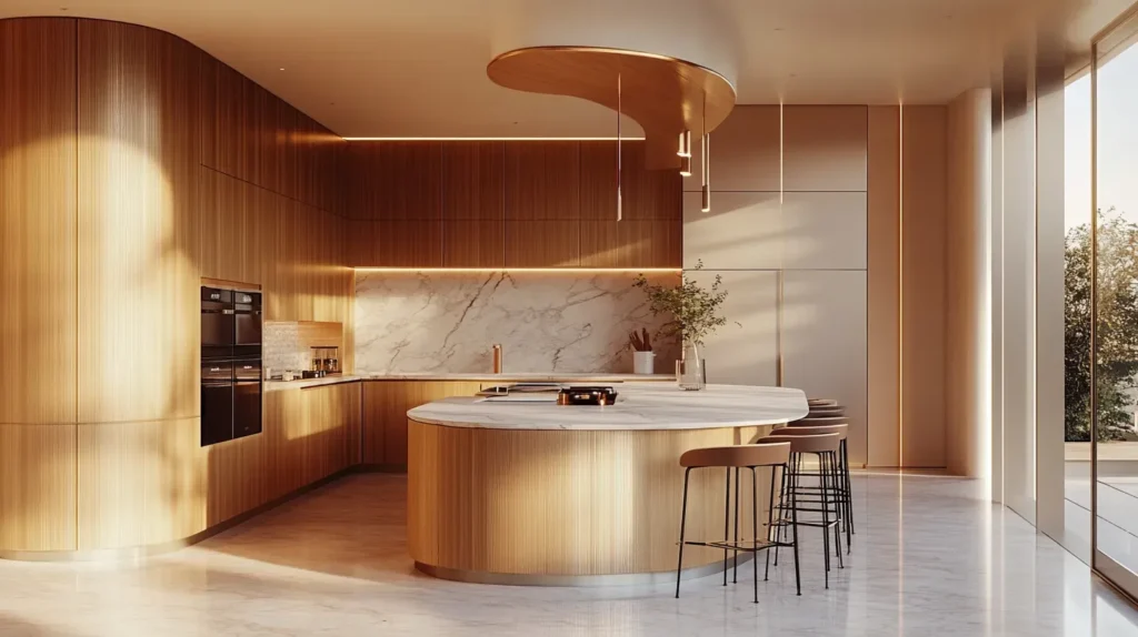 A_spacious_kitchen_with_a_curved_central_island