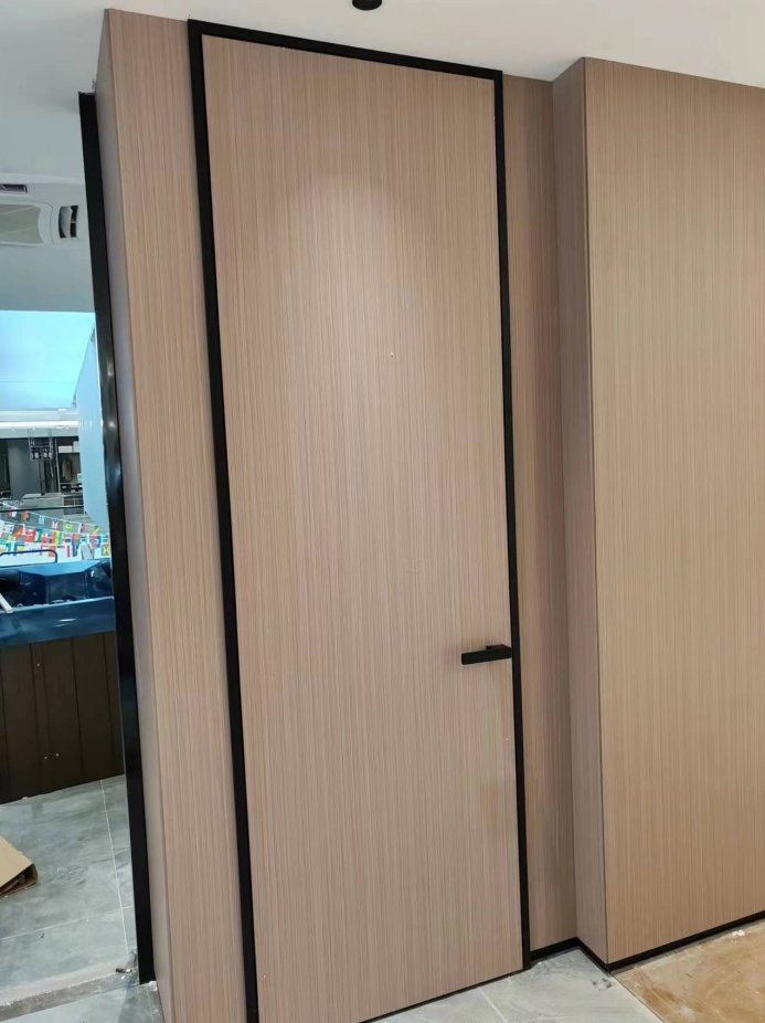 PAhome aluminum ecological interior door with wood-grain finish and slim black frame