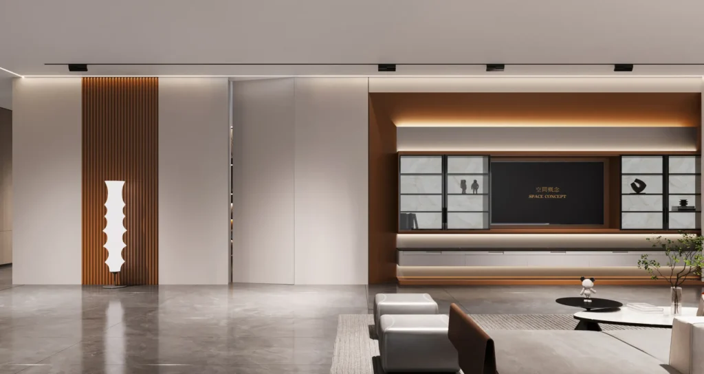 Invisible interior door with a matte lacquered finish for a subtle, sophisticated appearance