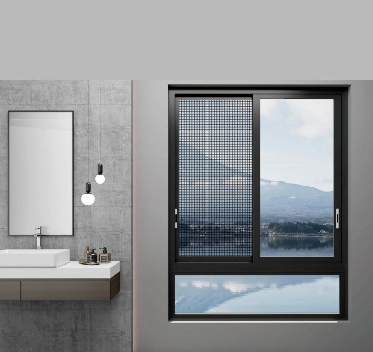 PAhome aluminum sliding window with integrated insect screen and lake view