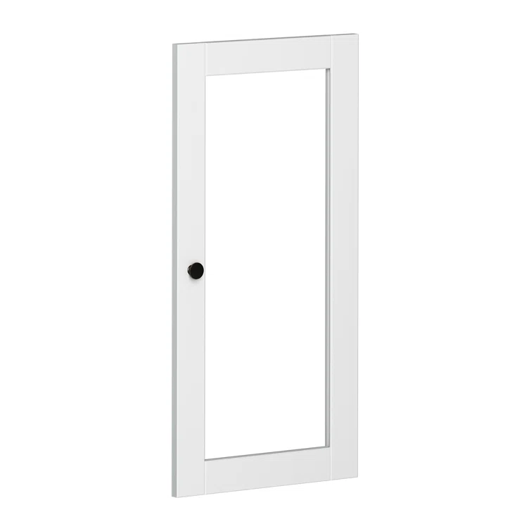 Glass-front kitchen door with a clear panel for displaying dishes or glassware