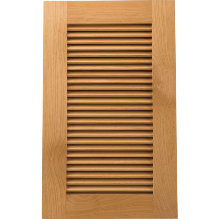 Louvered kitchen cabinet door with horizontal slats allowing for airflow