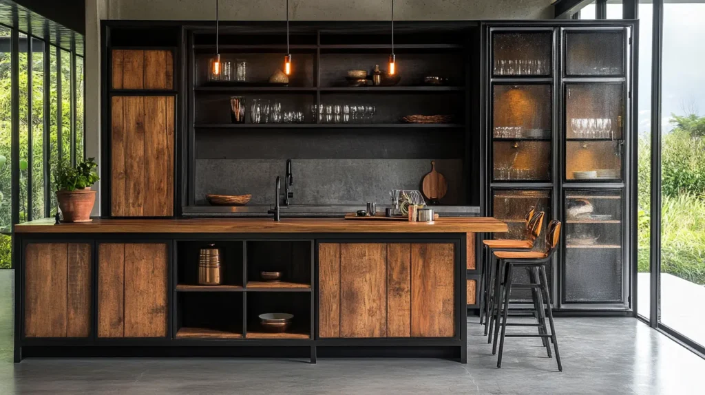 Industrial Style Metal and Wood Cabinets
