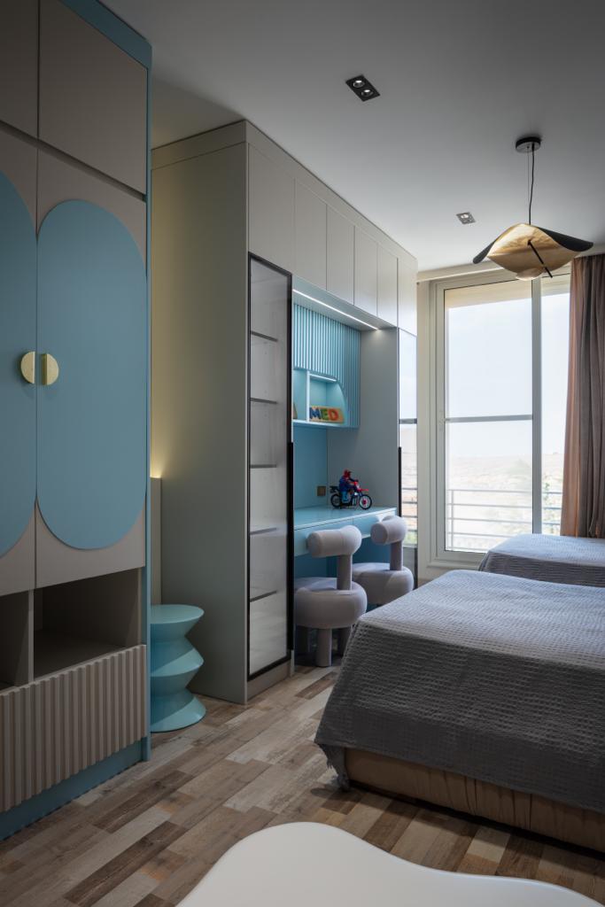 Bedroom with minimalist design and custom wardrobe, Egypt whole house customization