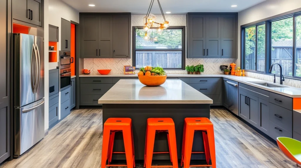Gray Cabinets with Bold Colorful Accents