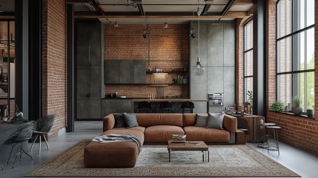 Industrial Gray with Exposed Brick Walls