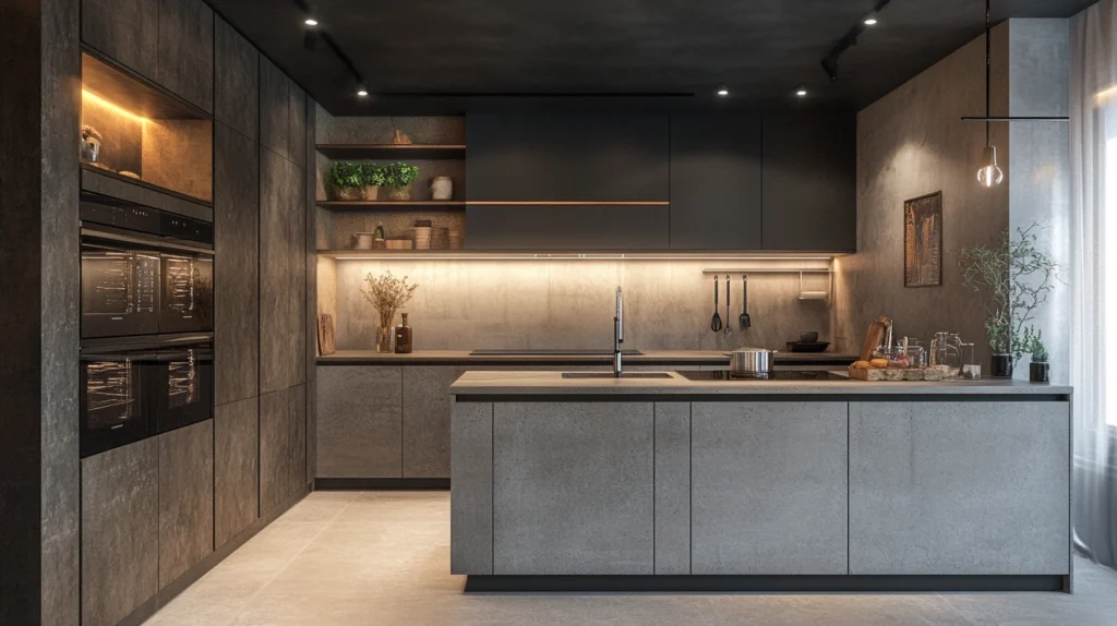 Minimalist Gray Cabinets with Concrete Countertops
