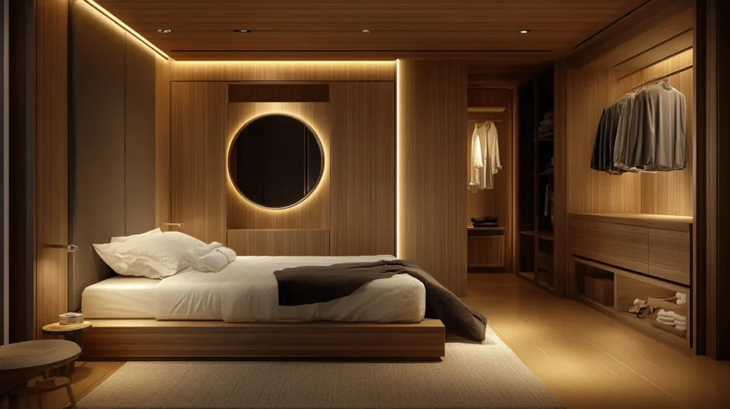 Floating Hotel Closet Designs with Built-In Lighting
