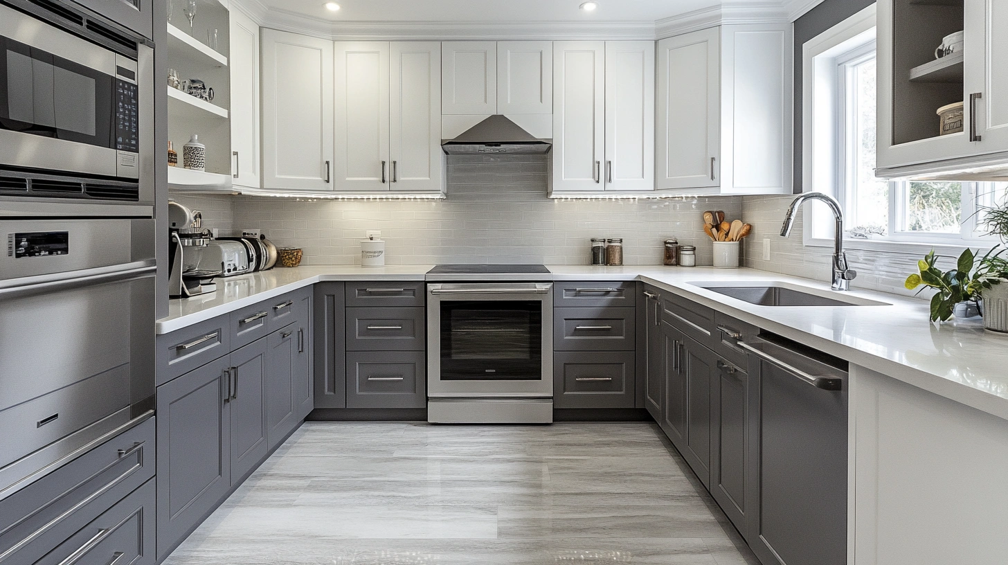 Two-Tone Gray and White Cabinets