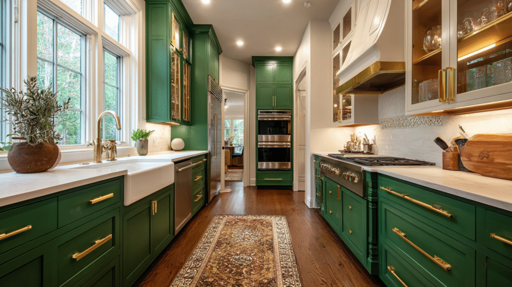 Two-Tone Cabinets Green and Gold