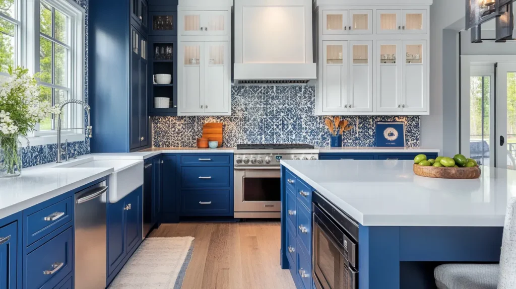 Blue and White Kitchen Cabinets