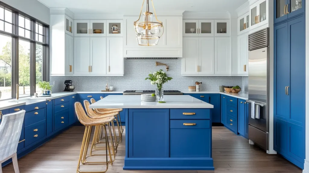 Two-Tone Blue and White Kitchen Cabinets