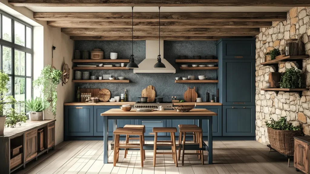 Rustic Blue Kitchen Cabinets
