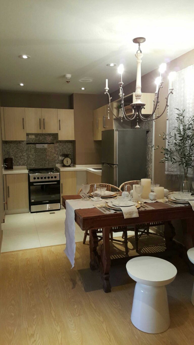 A custom kitchen cabinet paired with a dining area, showcasing a hotel kitchen design in the Philippines.