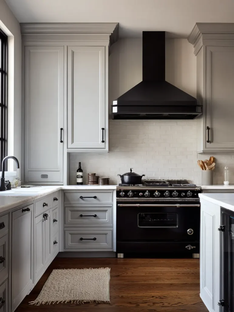 Grey Kitchen Cabinets with Black Hardware