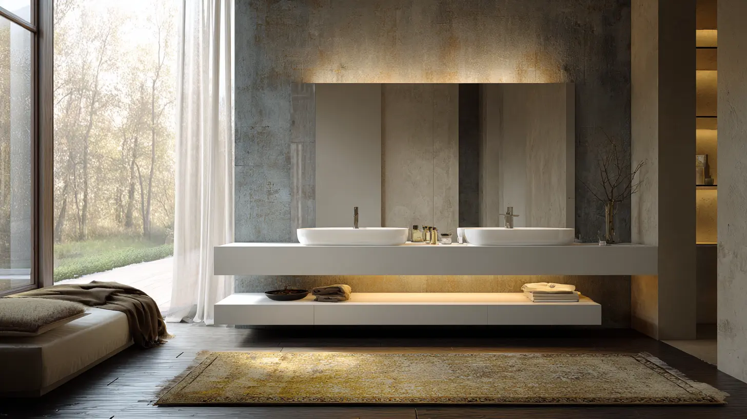 Floating Bathroom Vanity with Makeup Area