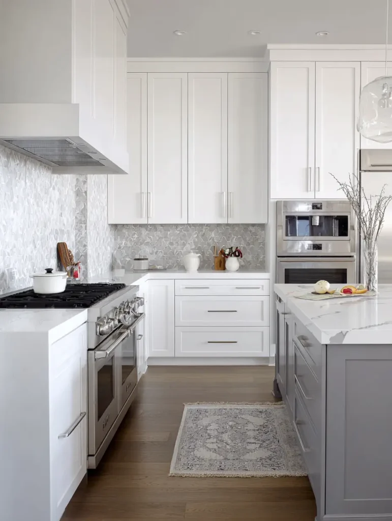 White and grey kitchen cabinets