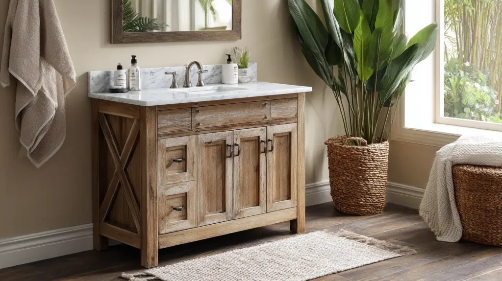 Farmhouse Bathroom Vanity with Marble Top