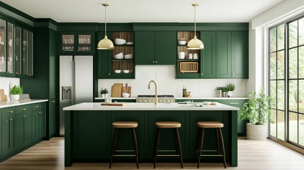 Forest green kitchen cabinets