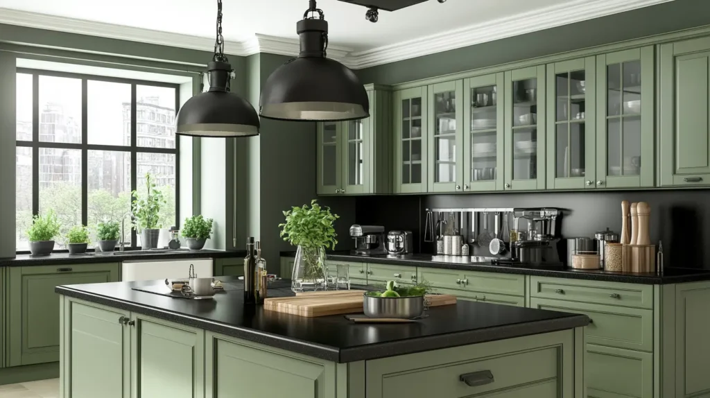 Sage Green with Black Countertops