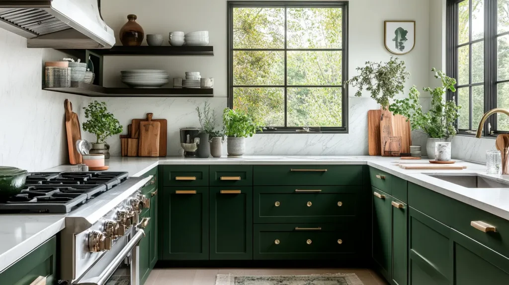 Two-Tone Green Kitchen Cabinets
