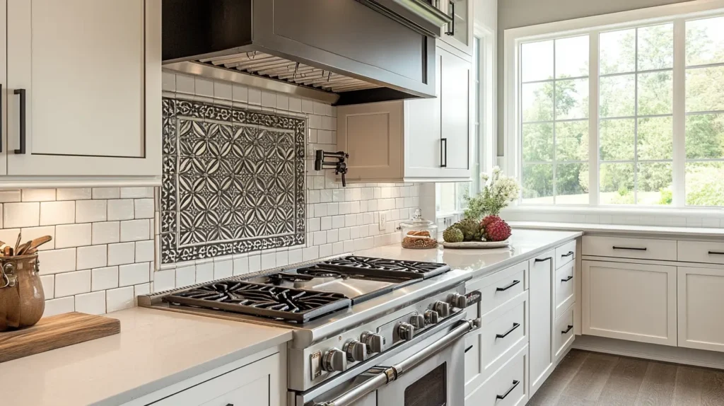 Subway Tiles with Mosaic Inserts Kitchen Backsplash